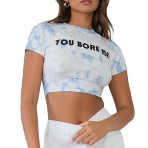 Missguided Tye Dye"You Bore Me" Cropped Fitted Tee